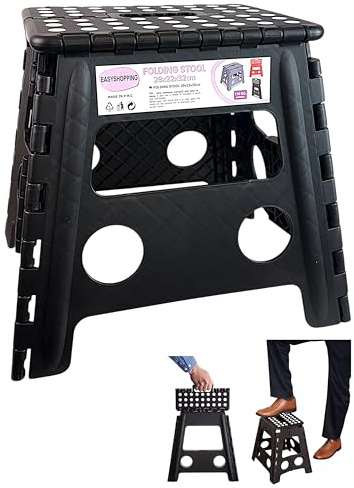 Heavy Duty Folding Step Stool 12.5/32cm Non Slip Footstool for Toddlers, Children & Adults | Portable, Lightweight Plastic Footstep Carrying Handle for Indoor or Outdoor, 150kg Capacity (Black)