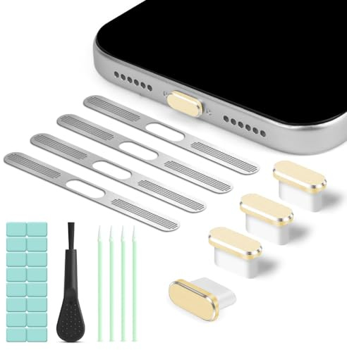 AOOSU USB-C dammpluggar, 14-delat telefondammskyddsset dammskyddsset med rengöringsset, 4 USB-C-portar och högtalarskydd för iPhone 15, 16 och 17-serien