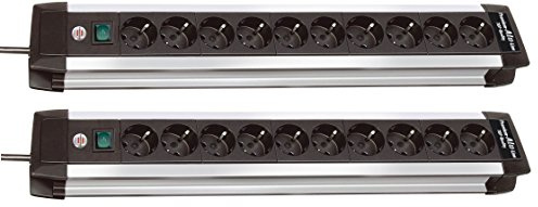 Brennenstuhl Premium-Alu-Line, Steckdosenleiste 10-Fach aus hochwertigem Aluminium (mit Schalter und 3m Kabel) Farbe: schwarz (2, 10-Fach)