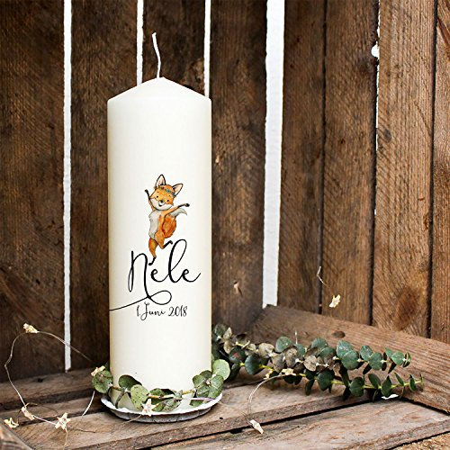 Taufkerze Kerze zur Taufe oder Geburt Kommunionkerze Fuchs mit Wunschname & Datum wk21 ilka parey wandtattoo-welt®