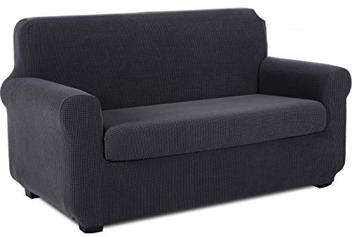 TIANSHU Sofaüberwürfe,Spandex Sesselbezüge Enthält 1 Sofabezug und 1 Sitzkissenbezug Stretch Couchbezug Elastischer Antirutsch Weich Jacquard Stoff sesselbezug Schonbezug(2 Sitzer,Grau)