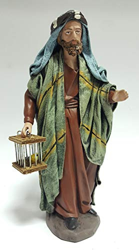 Arte Pesebre Pastor con pájaro enjaulado, para Figuras de 21 cm
