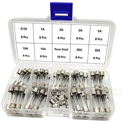 ALLNICE Assortiment de fusibles en verre M6 x 30 mm - 0,5 A, 1 A, 2 A, 3 A, 5 A, 10 A, 15 A, 20 A, 30 A, 72 pièces et 10 pièces de siège de fusible (type 3 : M6 x 30 mm)
