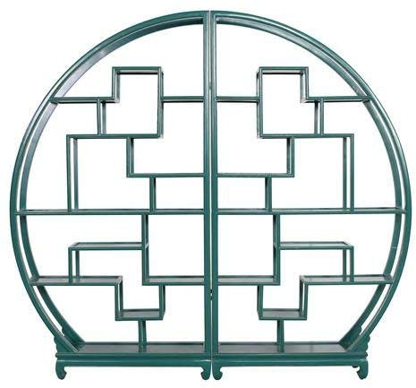 Fine Asianliving Chinesisches Bücherregal runder offener Schrank Teal B192xH176cm China Chinesischer Schrank Chinesischer Hochzeitsschrank Orientalische Möbel Asiatische
