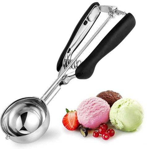 Eisportionierer Edelstahl 6 cm, TJ POP Eislöffel Portionierer 60ml mit Auslöser und Komfortablem Griff Für Eiscremekugel, Backen, Melonenkugel