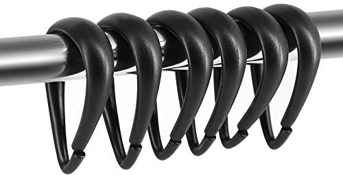 Top-spring Shower Curtain Hooks Black Plastic Shower Curtain Rings, Drop Shaped Shower Hooks for Curtain Bathroom Shower Rod - Set of 12