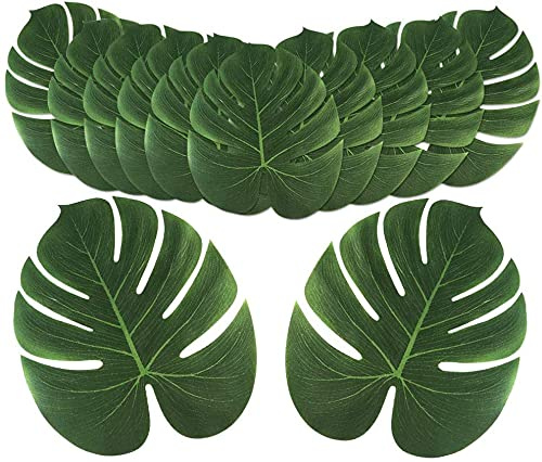Shiwaki 12 pièces Feuilles de Palmier Tropical artificielles, décorations d'anniversaire Fausse Feuille Jungle décorations de fête hawaïennes pour Accessoires de décoration de Table