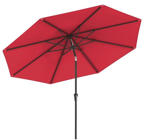 GYMAX Ombrellone da Giardino 3x3 M, 8 Stecche, Manovella, Parasole Inclinabile 25° in Poliestere, Palo in Metallo, Ideale per Cortile, Terrazzo, Mare (ROSSO)
