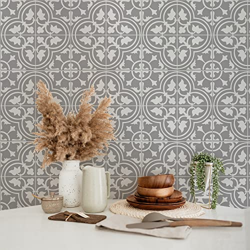 Alwayspon Vinyl Floor Wall Tile Sticker, Non-Slip Sticky Back Tile Decals for Kitchen Bathroom Self-Adhesive Peel and Stick PVC Floor Sticker DIY, Grey, 30cmX15cmX4Pcs Set