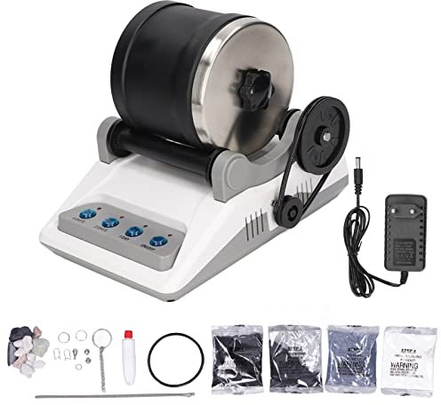 Fafeicy DIY Rock Tumbler Kit, Physikalisches Experimentierset mit Groben Edelsteinen, Polierkörnern, 100–240 V(European Plug)