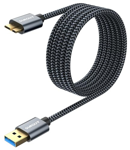SUNGUY Micro B Câble, 2M Câble USB 3.0 5Gbps Mâle A vers Micro B Câble pour Toshiba Western Digital My Passport Elements Canvio Disque Dur Externe WD Samsung Galaxy S5 | Câble de disque dur compatible avec Galaxy S5, Note 3, Toshiba Canvio, appareil photo, disque dur