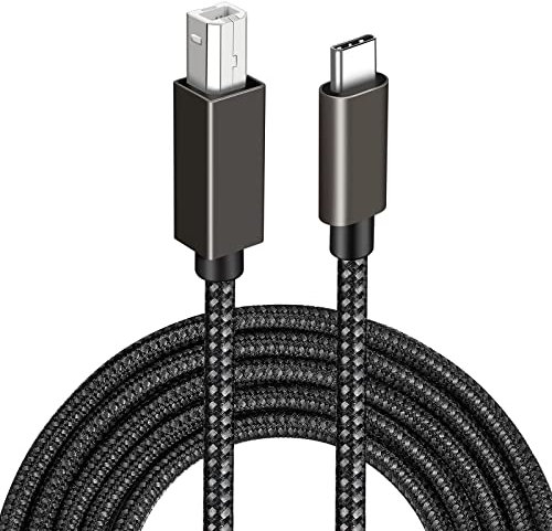 Druckerkabel USB B auf USB C, 3 Meter Kabel USB C Druckerkabel Scannerkabel Nylon Drucker Kabel kompatibel mit MacBook Pro 2020, Macbook Air 2020, Dell XPS 17, Matebook D15 usw, Grau