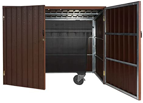 Mülltonnenverkleidung HWC-J29, Mülltonnenbox für Müllcontainer 660-1100L, WPC Metall 172x213x160cm - braun