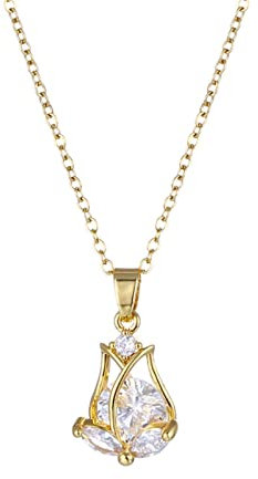 RAAJSI Neue Elegante Zirkon Kristall Tulpen Anhänger Edelstahl Halskette für Frauen Koreanische Vogue Weibliche Daily Wear Choker Kette-Gold