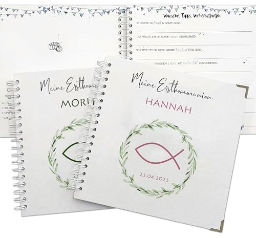 Feenstaub Gästebuch Jugendweihe mit Fragen, Gästebuch Konfirmation mit Namen personalisiert, Kommunion, Firmung, Jugendweihe, Ringbuch 25x25 cm, blanko Seiten, personalisiertes Erinnerungsbuch