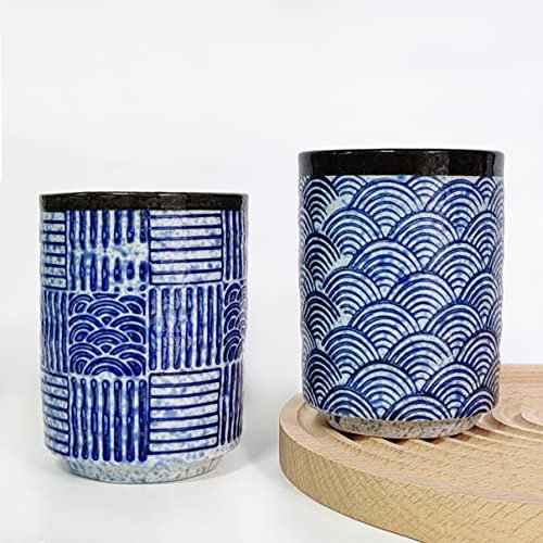 WEOPYCJ Tazas de té de porcelana japonesa, juego de tazas de té de cerámica china, taza de té coreana de 10 onzas, sin mango, taza de café espresso, juego de 2 tazas de sake (azul)