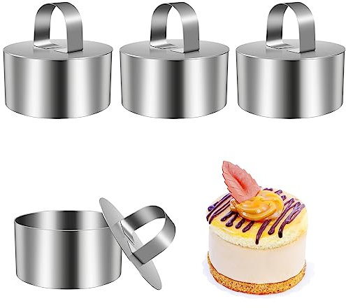 RUNEAY Juego de 4 anillos de postre de 8 cm, de acero inoxidable, para mousse, 4 cm de altura, para mousse, postres, postres, productos horneados