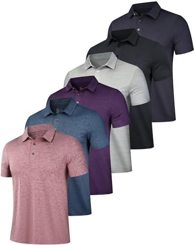 OYGSieg 6 Pack Mens Polo Shirts Performance Short Sleeve Golf Shirt Moisture Wicking Athletic Casual Collared T-Shirt SetA XL