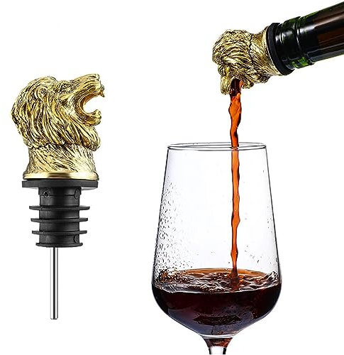 Hoshisea Cabeza de León Vertedor, Wine Bottle Stopper, Tapón de Botella Vertedor, Se Utiliza para la Mayoría de Las Botellas de Vino, Whisky y Cerveza