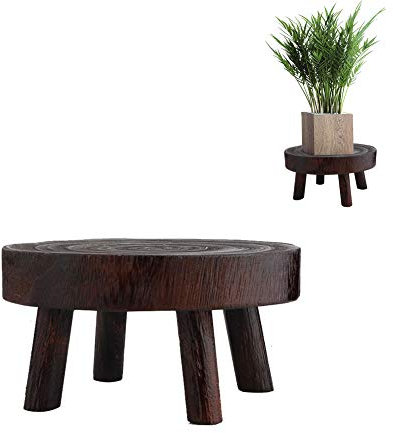 Sgabello per Piante in Legno - Mini Supporto Rotondo, Piccolo Tavolo per Piante Grasse, Mensola per Fiori, Bonsai, Vaso da Giardino