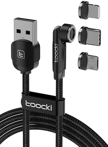 Wayzu® 3-in-1 Magnetic Charging Cable 1M, Fast USB Charger Cable with USB-C, Micro USB & iP-Compatible Magnetic Tips, 360° Rotating Nylon Braided Cable for iPhone, Samsung, Android, Tablets