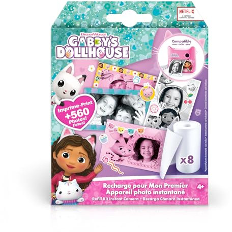 Canal Toys - Gabby et la Maison Magique - Recharge pour Mon Premier Appareil Photo Instantané -8 Rouleaux de Papier, 2 Planches de Stickers et 10 Cadres Autocollants-GAB 006