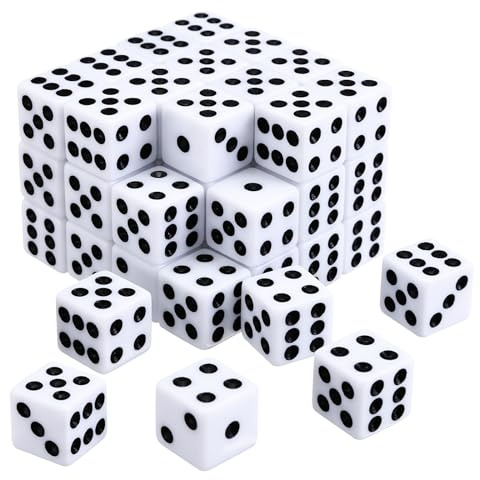 GWHOLE Lot de 50Pcs Dés 6 Faces 14MM Set de des Couleur Blanc Dice Set des à Angle Droit Assortiment pour Jeu de Dés et Fête