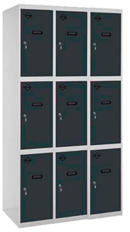 Simon Rack Taquillas Vestuario Metalicas, 3 Módulos 9 Puertas, Incluye Llave, 1800x900x500 mm, Gris/Antracita - Simonlocker