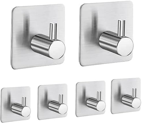 lumfork handdukskrokar 6 stycken krokar självhäftande, väggkrokar självhäftande krokar utan borrning av rostfritt stål, perfekt för badrum toalett kök kontor (silver)