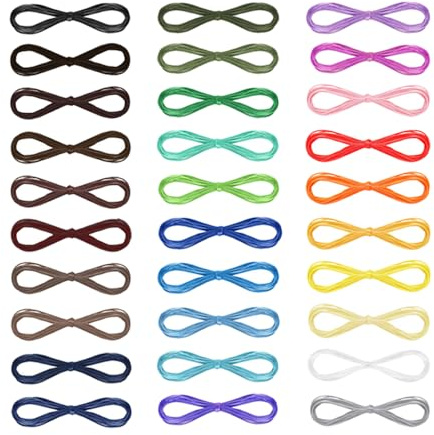 Vasemele 30 Pezzi Rotoli di Filo di Cotone Cerato Fili Cerati Colorato Cordoncino 1mm Colorati a Coda di Topo Cordino per Braccialetti Cordoncino Cerato Multicolore Filo Cerato per Bracciali