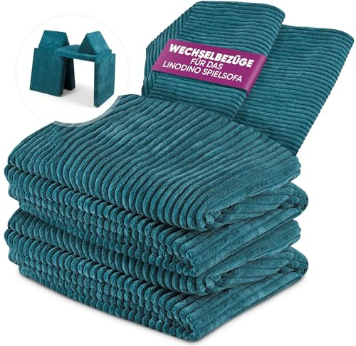 Linodino® Cord Wechselbezüge für Spielsofas | Kindersofa Cover Set 4-Teilig | Ersatz Bezug Set für Kinder Sofas | Sofabezug | Tannengrün