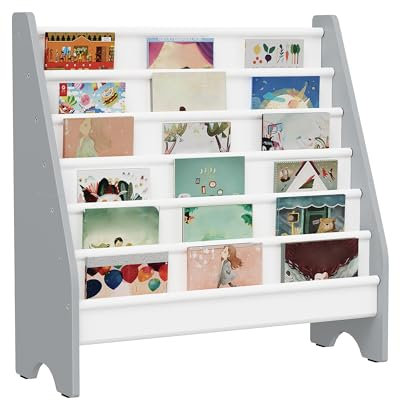 CHOEZON 6-stöckiges Kinder-Bücherregal, Kinderregal, Spielzeug Aufbewahrung Regal, Kinderspielzeug Regal, für Kinder 3-8 Jahre alt, für Kinderzimmer, Spielzimmer, Grau und Weiß DMCW07WG