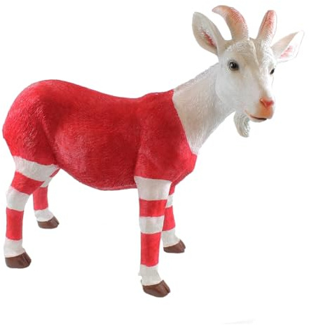 colourliving | Ziegenbock Figur Bruce rot-weiß | Handbemalte Gartenfigur aus Polyresin, wetterfest, 49 cm | Deko-Tier für Garten, Balkon & Terrasse
