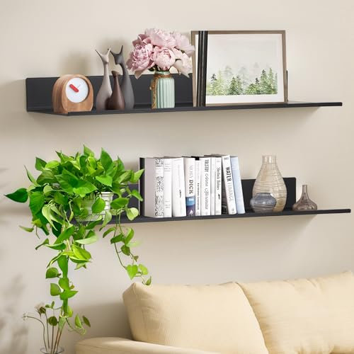 sdhiiolp Wandregal ohne Bohren 2 Stück, 40CM schwarz Metall küche, Duschregal ohne Bohren Shampoo-Halter für die Dusche, für Küche, Bad, Schlafzimmer, Wohnzimmer, Büro, Spielzimmer