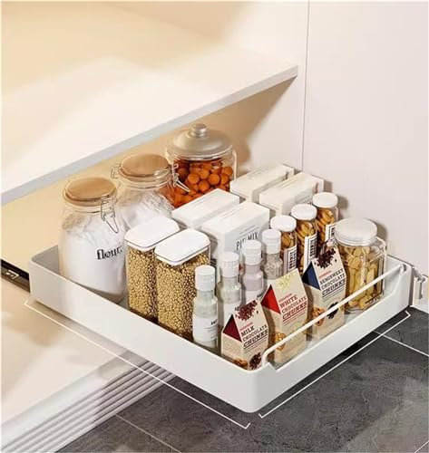 Herfair 1 Stück Teleskopschublade Ausziehbarer Schrank Organizer Küchenschubladen Küchenschrank Organizer Slide Out Cabinet für Küchenschränke, Ausziehbare Drawer (25cm)
