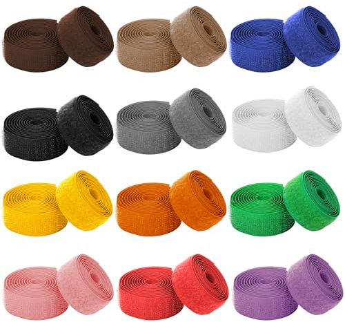 Ailvor Klettband zum Nähen, 24 Meter Klettverschluss zum Aufnähen mit Schere, Klettband Nähen 20mm Breit, Extra Stark Hakenband und Flauschband Nicht Selbstklebend (12 Farben)