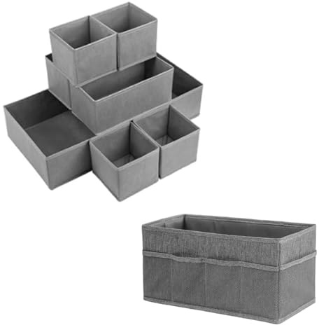Ersozrin 9 Stück Schubladen Organizer Kleiderschrank Organizer Faltbare Aufbewahrungsbox Stoff nterwäsche Organizer Schublade für Kleidung & Unterwäsche Schubladentrenner faltbar, Grau