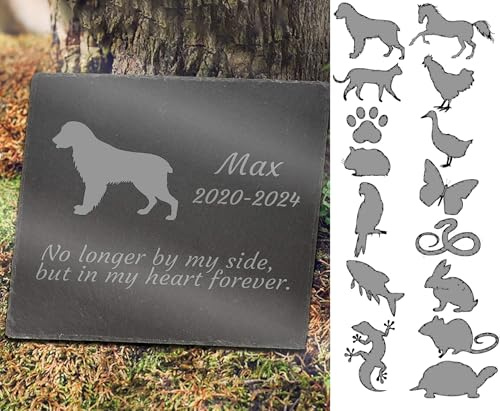MJARTORIA Personalisiert Tiergrabstein Haustier Grabstein Grabplatte mit Namen Datum Wunschtext, Individuelles Grabschmuck Wetterfest für Draußen Tiergrab Schild Gedenktafel Katze