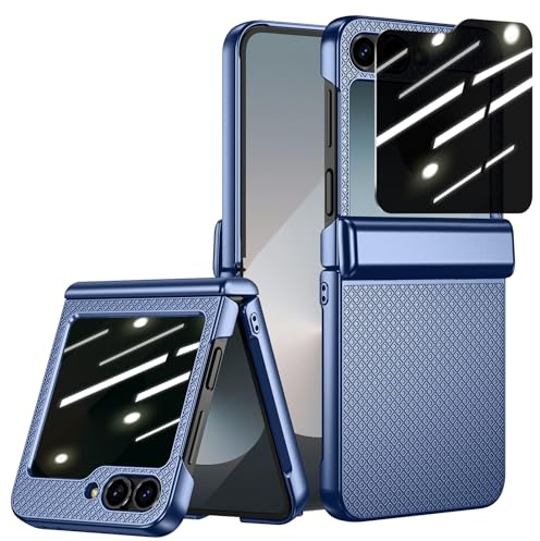Doeshine for Samsung Galaxy Z Flip 6 Case Anti-Spy, [Built-in Back Privacy Screen Protector] [Hinge Protection], Slim Fit Non-Slip Stylish Texture Shockproof Rugged Phone Protective Cover Case (Blue)