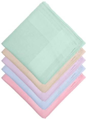 5Packs Ladies Handkerchief 100% Soft Cotton Handkerchiefs Solid Candy Color Hankies Durable and Easy Clean for Woman Girls Bride Wedding Party Prom Celebrations Birthday Mother's Day Gifts (40x40cm)
