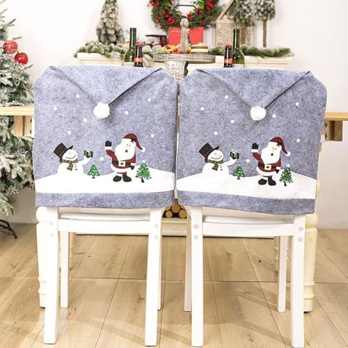 Stuhlhussen Weihnachten 6er Set, Weihnachtsdekoration für Stühle, Weihnachtsaesthetic, Esszimmer- und Partydekoration (Grau)