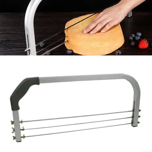 HpLive Cake Cutter with 3 Cake Saw Wire, 53 cm Height Adjustable Cake Cutter Cake Divider with Measuring Guide and Comfort Handle