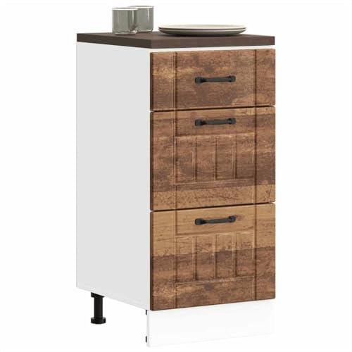 Myheimly Küchenschrank Küchenzeile,Küchenmöbel Einbauküche Schrank,Holzwerkstoff Schrank,Altholz,Kitchen Cabinet (3 Drawers),40 x 46 x 81.5 cm