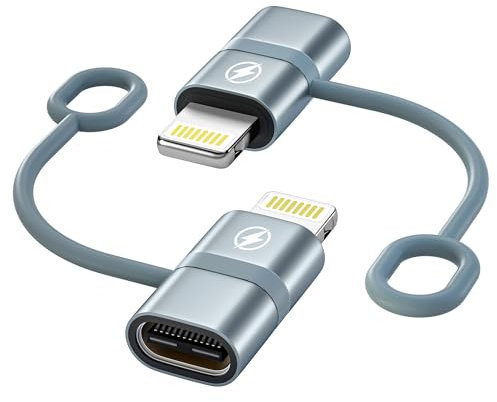 USB C auf Lightning Adapter (2Stück), Adapter USBC auf iPhone mit Anti Verlust Seil, PD Schnelles Laden Lightning USB C Adaptor für iPhone 14 13 12 11 Pro Max XR XS X, iPad Pro/Air 5/Mini 6, iPod