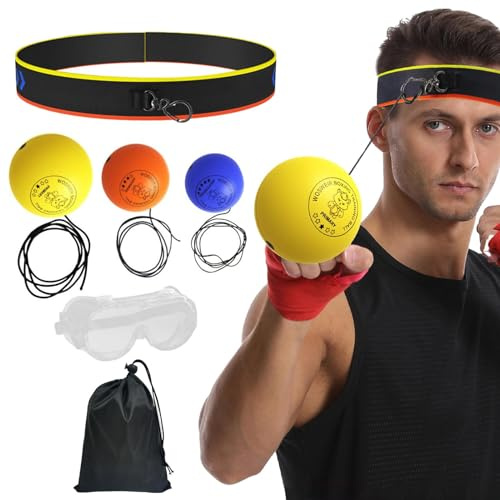 Set di palline da boxe per allenamento per bambini e adulti, fascia inclusa, strumento ideale per riflessi per principianti e pugili professionisti, 24 x 4 cm