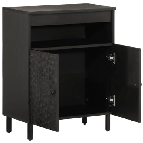 HEFZGDB Beistellschrank Schwarz 60x33x75 cm Massivholz Mango Living Room Cabinets Barschrank Sideboard Wohnzimmer Mehrzweckschrank für Küche Dessert Shop Speisesaal Café