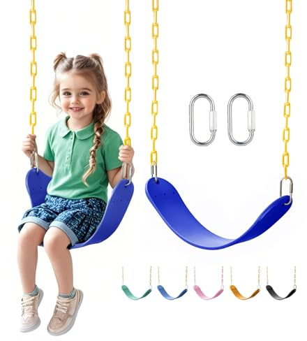 Heavy Duty Swing Seat, 66 Rust-Resistant Chains with 30 PPC-Coated Section, Swing Set Accessories Replacement with Quick Links, Kids Swings Supports 330 lbs for Outdoor Playground, Blue