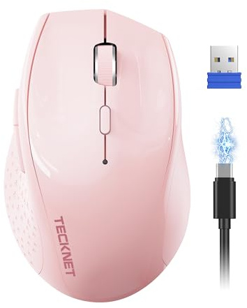 TECKNET Pro Souris sans Fil, Souris sans Fil Rechargeable Silencieuse, 6400 DPI Réglable Optique Souris Ergonomique pour Ordinateurs Portables, Mac, PC, Windows