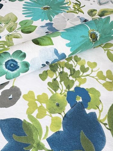 PVC Tischdecke Bella Wachstuch Eckig Breite & Länge wählbar abwaschbare Tischdecke Blumen blau türkis Petrol, Größe:140 x 100 cm