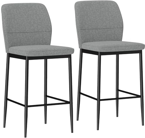 HOMCOM Juego de 2 Taburetes de Bar Altos con Respaldo y Reposapiés Gris